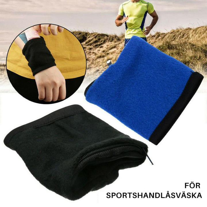 Svettband för sport med dragkedja, unisex, i svart, röd, blå. Mjukt material, säker förvaring. Perfekt för träning.