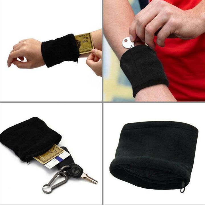 Svettband för sport med dragkedja, unisex, i svart, röd, blå. Mjukt material, säker förvaring. Perfekt för träning.