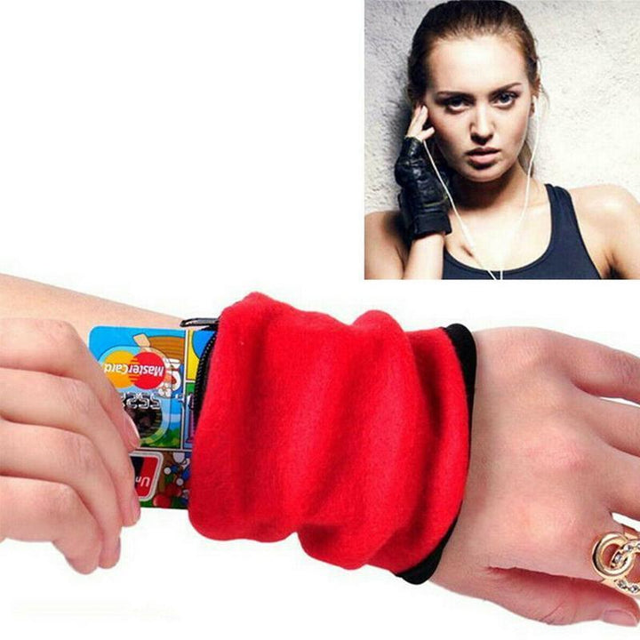 Svettband för sport med dragkedja, unisex, i svart, röd, blå. Mjukt material, säker förvaring. Perfekt för träning.