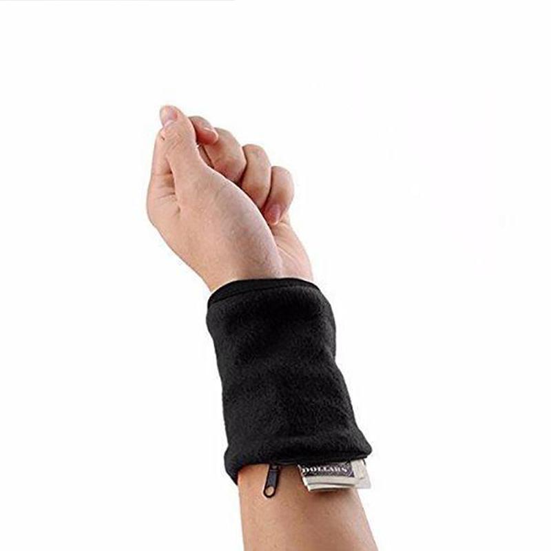 Svettband för sport med dragkedja, unisex, i svart, röd, blå. Mjukt material, säker förvaring. Perfekt för träning.