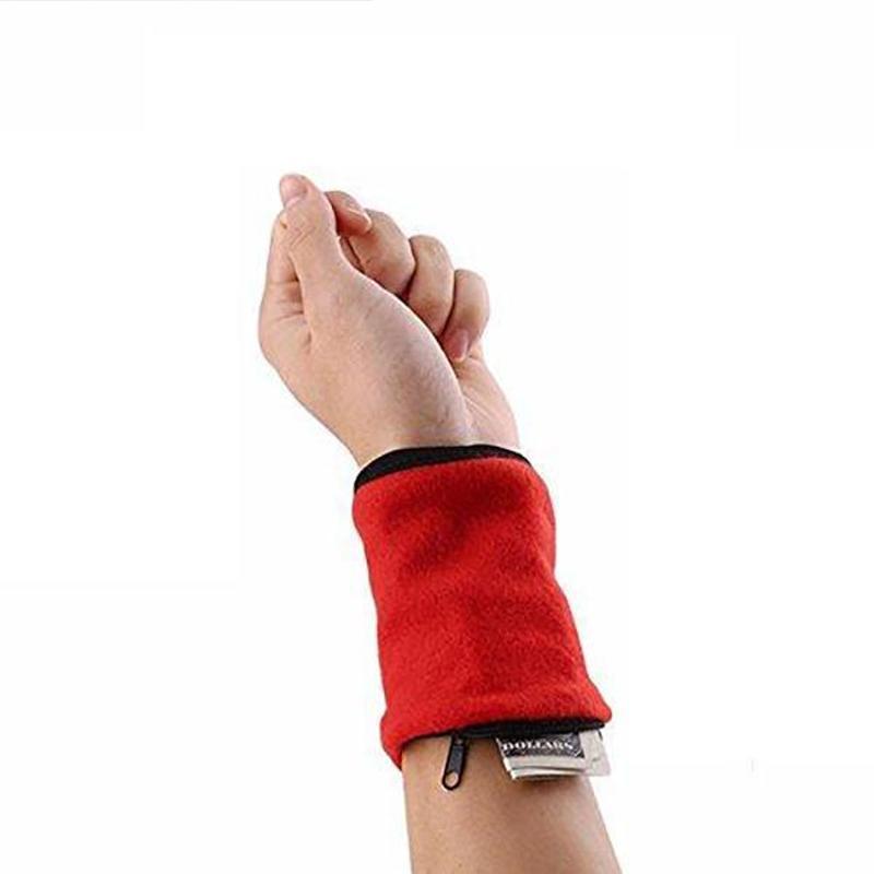 Svettband för sport med dragkedja, unisex, i svart, röd, blå. Mjukt material, säker förvaring. Perfekt för träning.