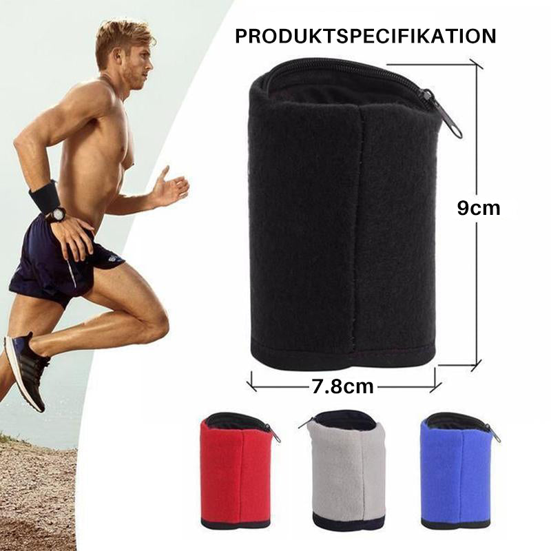 Svettband för sport med dragkedja, unisex, i svart, röd, blå. Mjukt material, säker förvaring. Perfekt för träning.