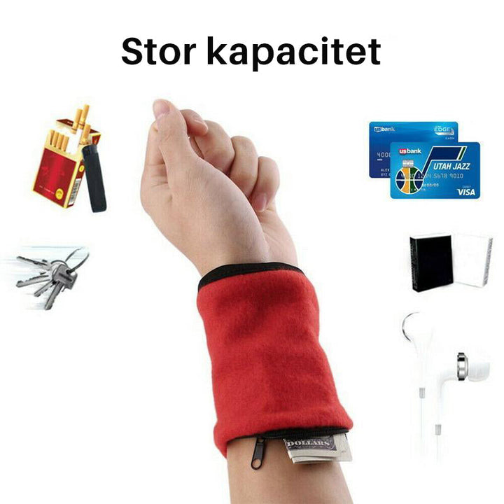 Svettband för sport med dragkedja, unisex, i svart, röd, blå. Mjukt material, säker förvaring. Perfekt för träning.