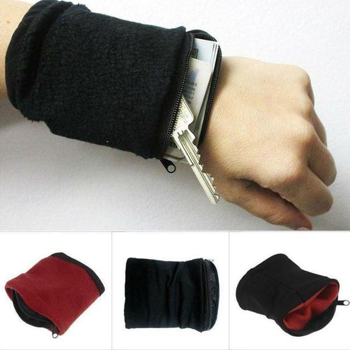 Svettband för sport med dragkedja, unisex, i svart, röd, blå. Mjukt material, säker förvaring. Perfekt för träning.