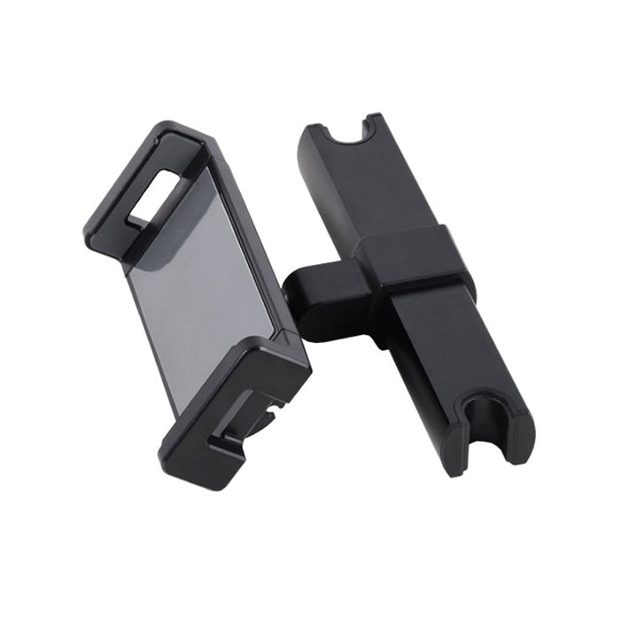 Tablethållare för bil med 360-rotation, enkel installation, stötsäkert skydd, universell passform, visas på nackstöd.