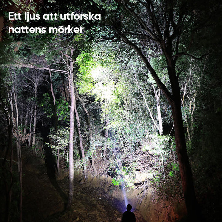 "Taktisk LED-ficklampa med 3 lägen, robust aluminium, superljus, idealisk för friluftsliv och nödsituationer."