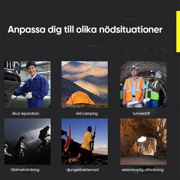 "Taktisk LED-ficklampa med 3 lägen, robust aluminium, superljus, idealisk för friluftsliv och nödsituationer."