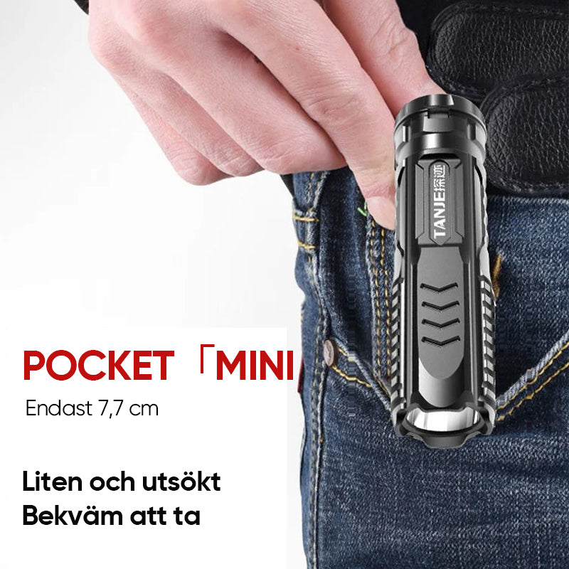 "Taktisk LED-ficklampa med 3 lägen, robust aluminium, superljus, idealisk för friluftsliv och nödsituationer."