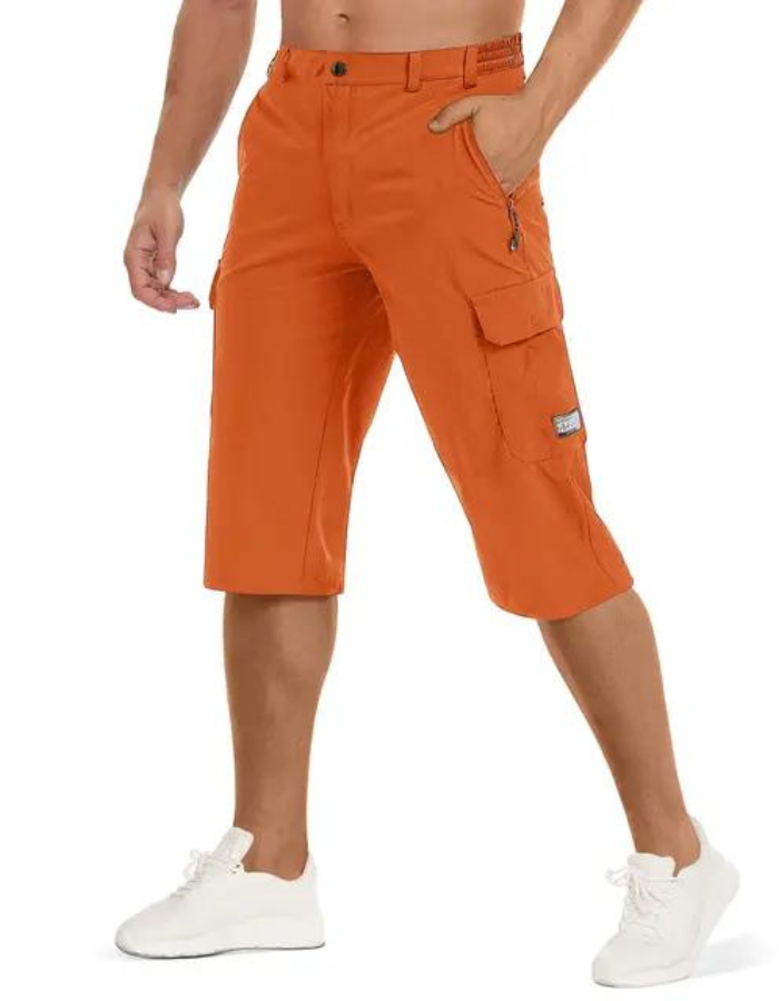 "Taktiska snabborkande shorts för män, flera fickor, bekväm passform, knälång design för utomhusäventyr."