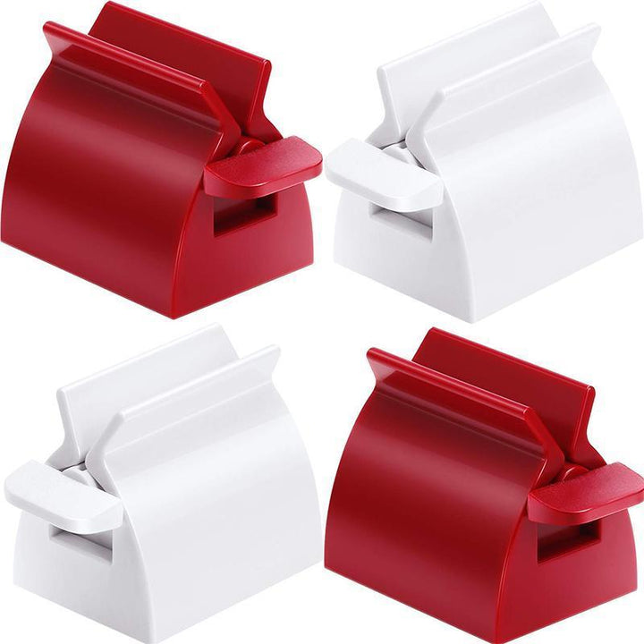 "Tandkrämsklämma i hållbar plast, multifunktionell, pressar ut tandkräm effektivt, kompakt design, passar alla tuber."