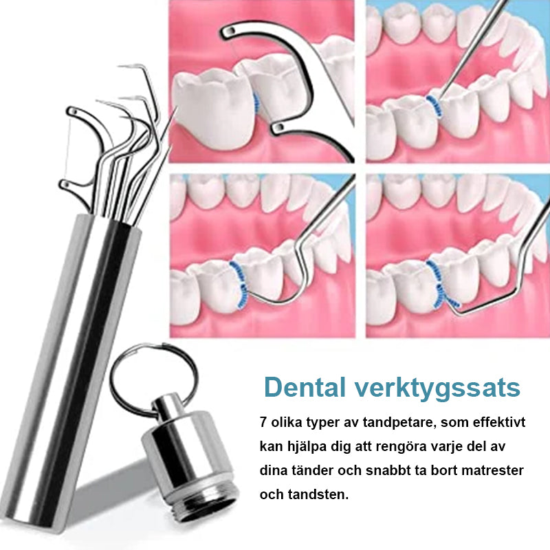 "Tandpetare i rostfritt stål för daglig hygien, stilren och hållbar design, idealisk för personlig hälsovård."