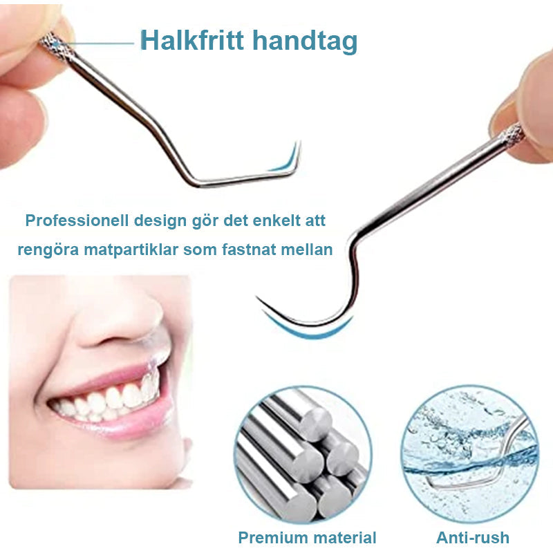 "Tandpetare i rostfritt stål, set om 7. Elegant design och hållbart material för optimal munhygien."