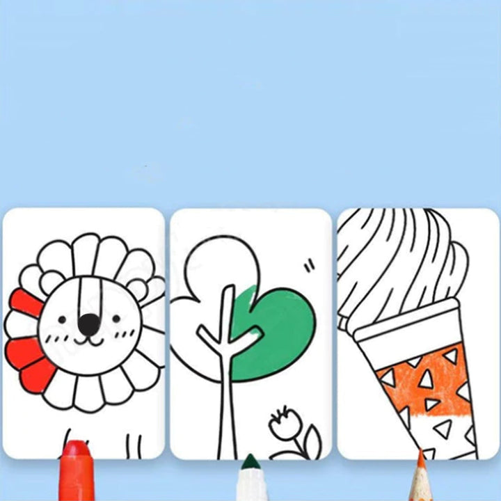 "Teckningsrulle för barn med roliga motiv, fordon, djurvärld och dinosaurier, främjar kreativitet och lärande."