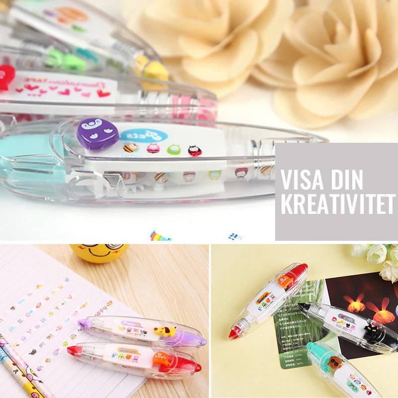 "Tejppenna med mönster, perfekt för dagbok och pyssel, i form av en penna med olika dekorationer och teman."