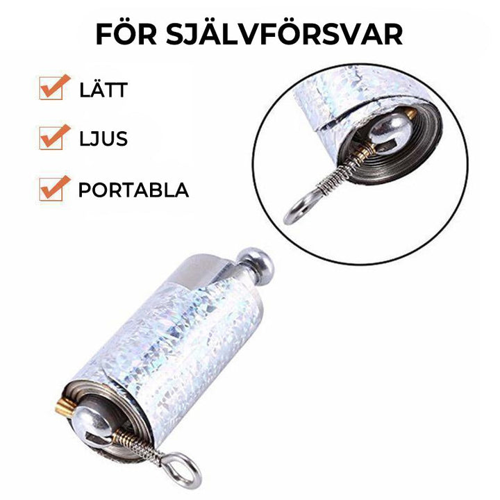 "Teleskopisk fickstav i rostfritt stål, utdragen till 120 cm, kompakt för självförsvar och diskret bärbarhet."