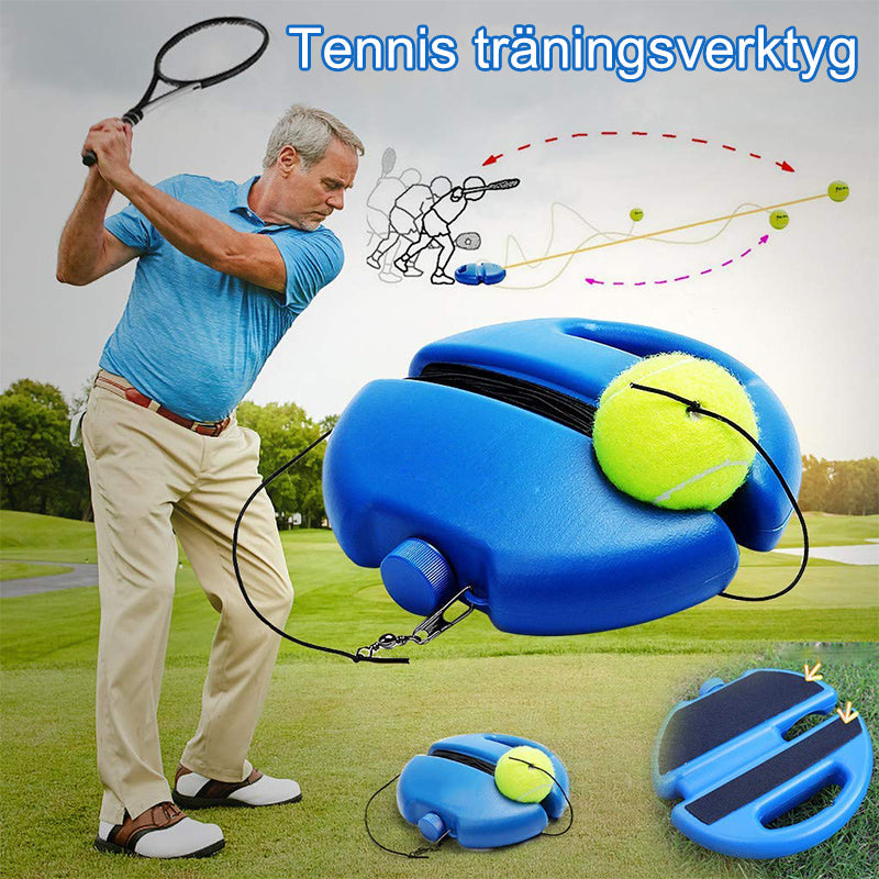 Tennis tränare för hemträning, blå, PE-material, med boll och elastiskt rep; förbättrar tennisteknik hemma.