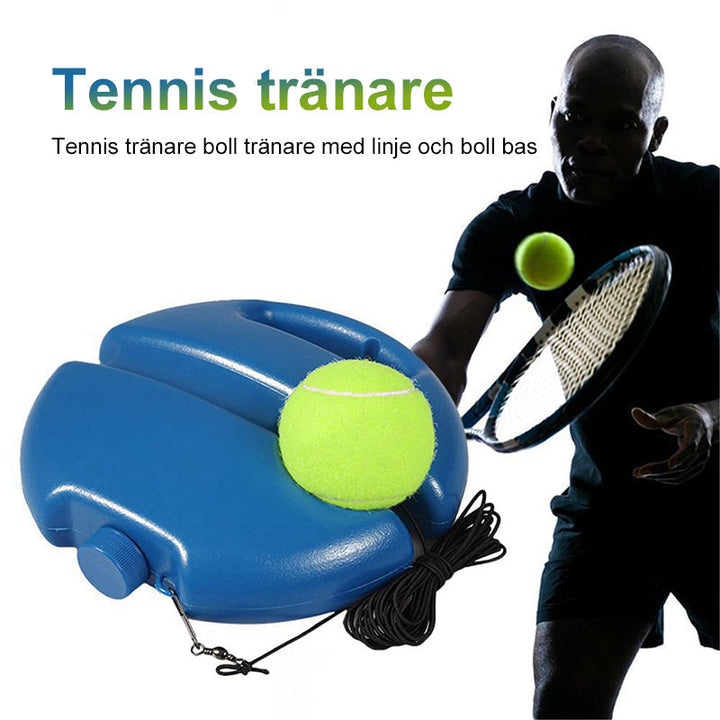 Tennis tränare för hemträning, blå, PE-material, med boll och elastiskt rep; förbättrar tennisteknik hemma.