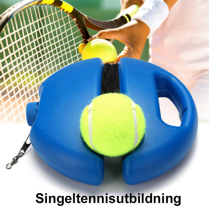 Tennis tränare för hemträning, blå, PE-material, med boll och elastiskt rep; förbättrar tennisteknik hemma.