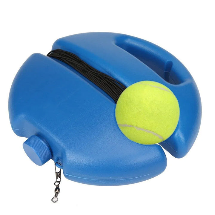 Tennis tränare för hemträning, blå, PE-material, med boll och elastiskt rep; förbättrar tennisteknik hemma.