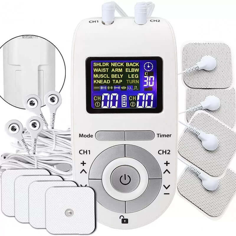 TENS EMS Massageapparat för Smärtlindring – 12 Massagelägen ; 20 Intensitetsnivåer - Glowseva
