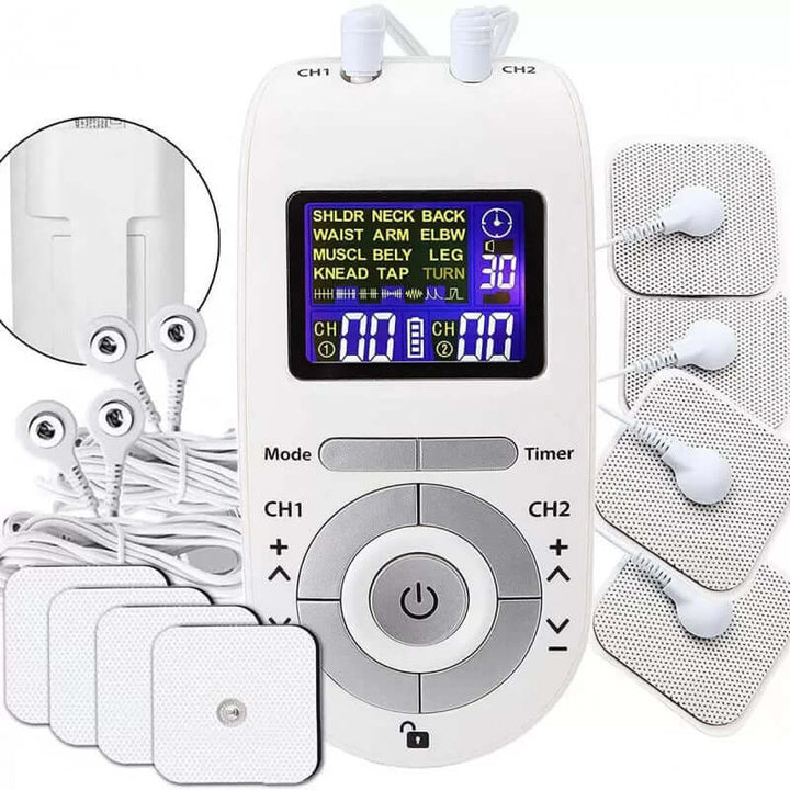 TENS EMS Massageapparat för Smärtlindring – 12 Massagelägen ; 20 Intensitetsnivåer - Glowseva
