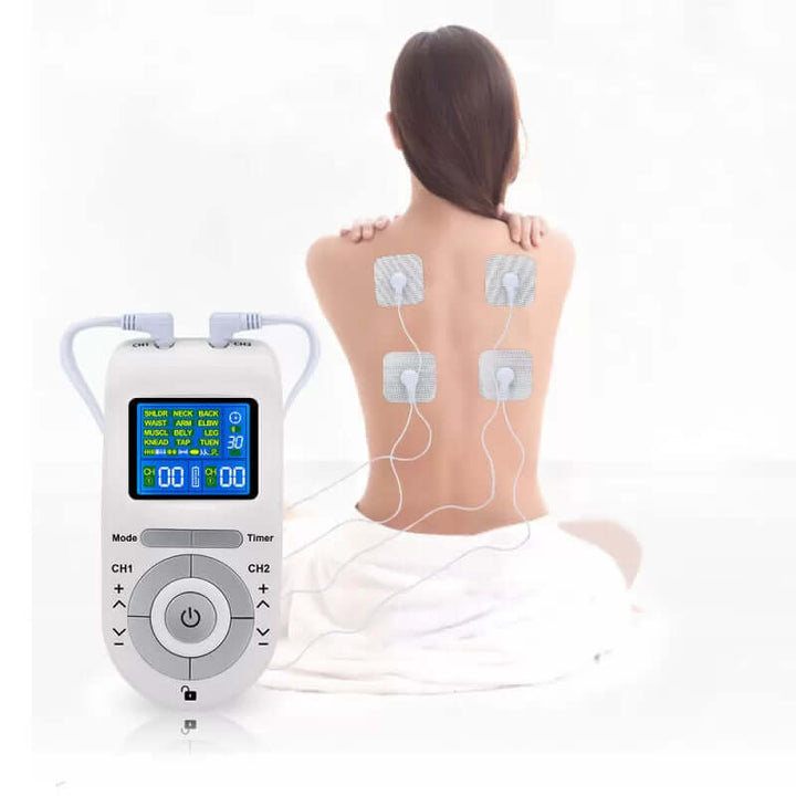TENS EMS Massageapparat för Smärtlindring – 12 Massagelägen ; 20 Intensitetsnivåer - Glowseva