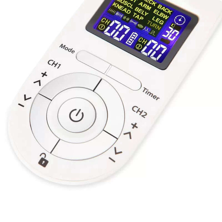 TENS EMS Massageapparat för Smärtlindring – 12 Massagelägen ; 20 Intensitetsnivåer - Glowseva