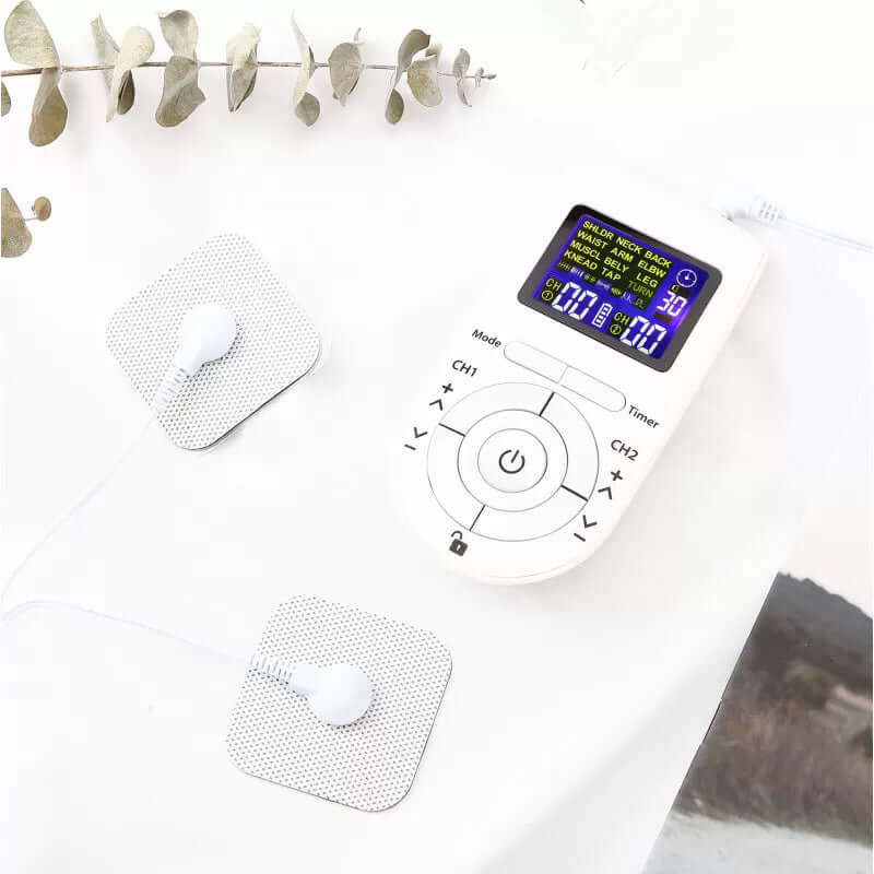 TENS EMS Massageapparat för Smärtlindring – 12 Massagelägen ; 20 Intensitetsnivåer - Glowseva