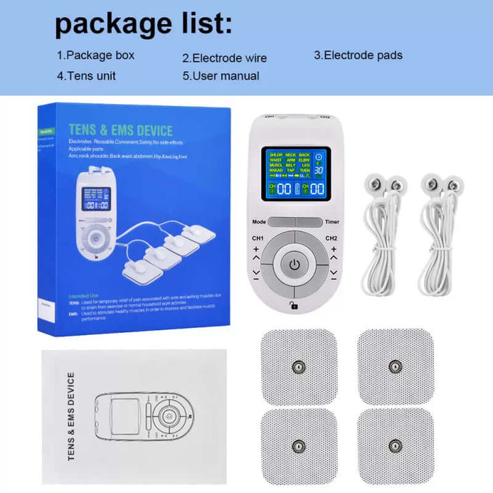 TENS EMS Massageapparat för Smärtlindring – 12 Massagelägen ; 20 Intensitetsnivåer - Glowseva