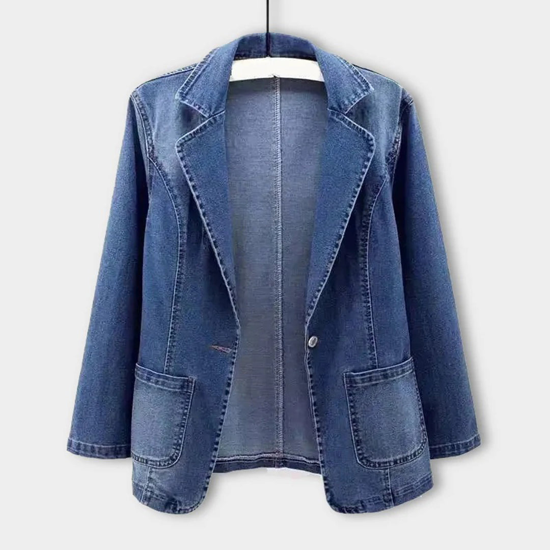 "Tidlös mångsidig jeansjacka för dam med lång ärm och enfärgad design, perfekt för vardagsstil och alla säsonger."