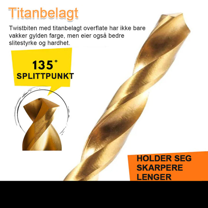 "Titanbelagt HSS borrsats med 99 delar, idealisk för hantverkare och DIY-projekt, med hållbar twist-design."