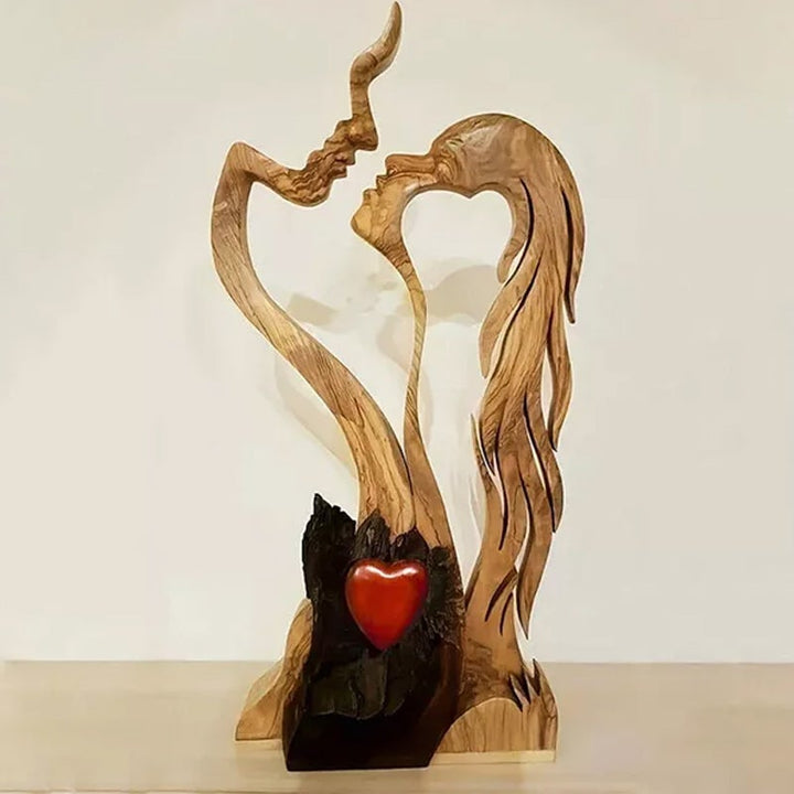 "Trä Kärleksfigur Dekoration - konstnärlig, romantisk staty för hemmet, med elegant böjda linjer, passar alla stilar."