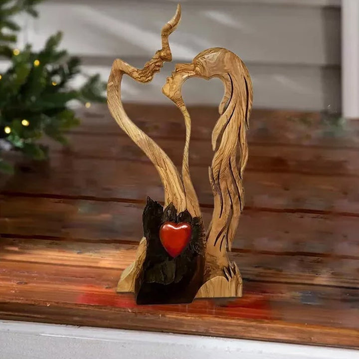 "Trä Kärleksfigur Dekoration - konstnärlig, romantisk staty för hemmet, med elegant böjda linjer, passar alla stilar."
