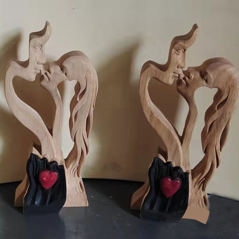 "Trä Kärleksfigur Dekoration - konstnärlig, romantisk staty för hemmet, med elegant böjda linjer, passar alla stilar."