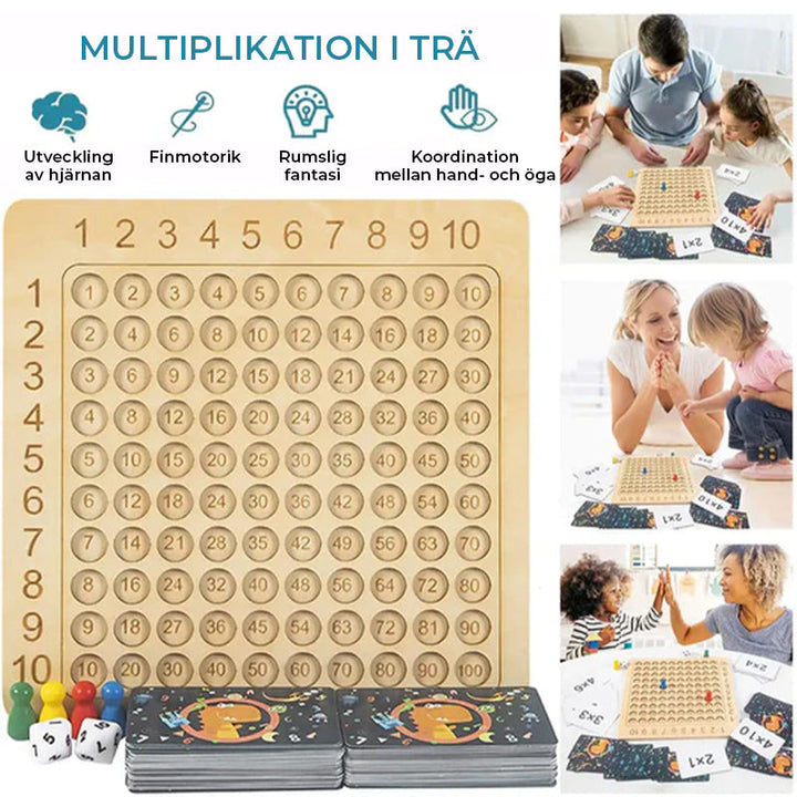 "Trä multiplikationsbrädspel för barn - interaktiv lärandeleksak med färgglada bitar och kort för matematikträning"