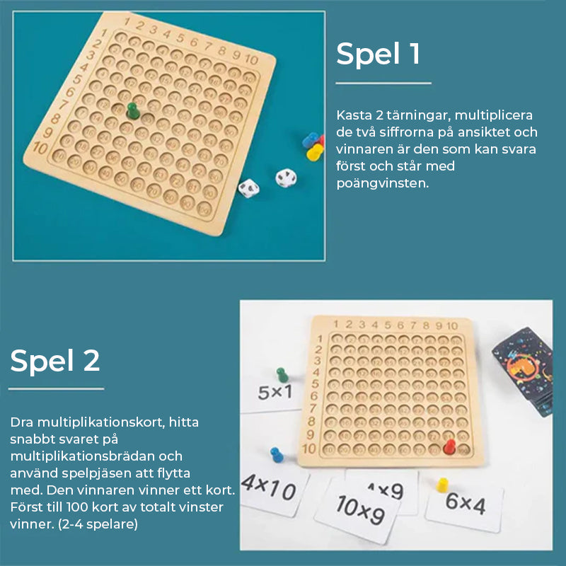 "Trä multiplikationsbrädspel för barn - interaktiv lärandeleksak med färgglada bitar och kort för matematikträning"