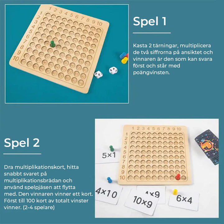 "Trä multiplikationsbrädspel för barn - interaktiv lärandeleksak med färgglada bitar och kort för matematikträning"