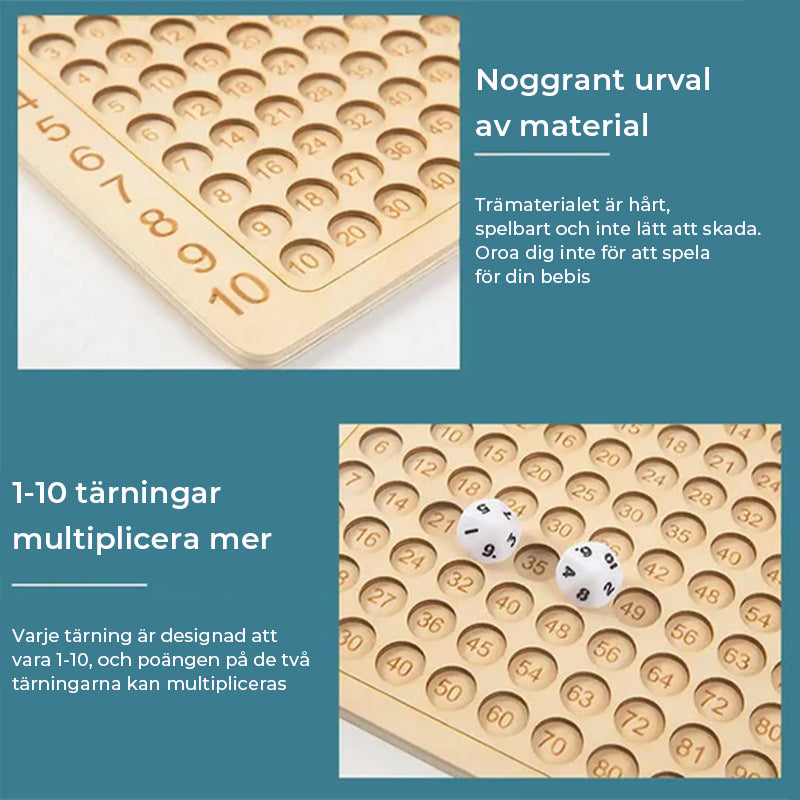 "Trä multiplikationsbrädspel för barn - interaktiv lärandeleksak med färgglada bitar och kort för matematikträning"