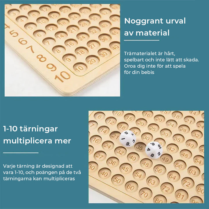 "Trä multiplikationsbrädspel för barn - interaktiv lärandeleksak med färgglada bitar och kort för matematikträning"