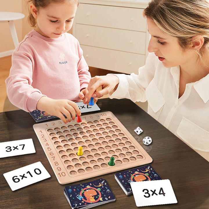 "Trä multiplikationsbrädspel för barn - interaktiv lärandeleksak med färgglada bitar och kort för matematikträning"