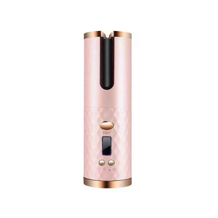 "Trådlös automatisk locktång i rosa med elegant design, kompakt och portabel för enkel frisyrstyling var som helst."