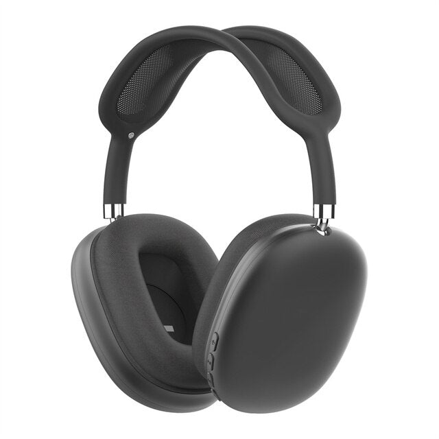 "Trådlös Bluetooth 5.0 hörlurar med justerbart huvudband, svarta vadderade öronkåpor och kristallklar ljudkvalitet."