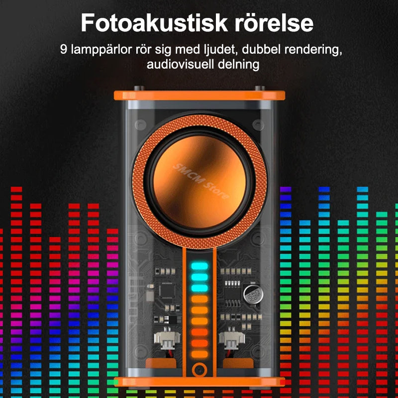 Trådlös Bluetooth-högtalare med LED-ljus, transparent akryl, färgrik ljusshow. Perfekt för alla tillfällen.