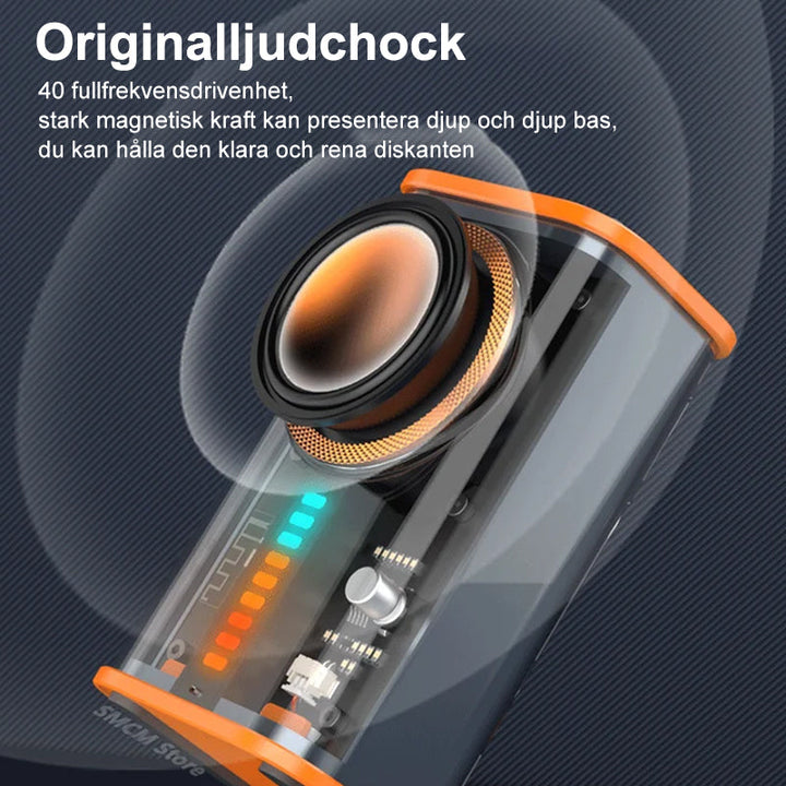 Trådlös Bluetooth-högtalare med LED-ljus, transparent akryl, färgrik ljusshow. Perfekt för alla tillfällen.