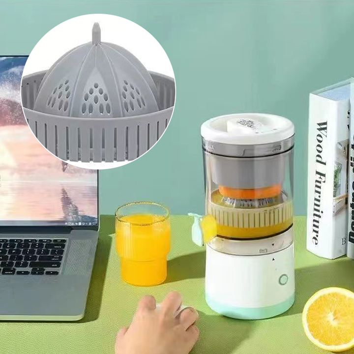 "Trådlös elektrisk juicepress med modern kompaktdesign för enkel och snabb juicning av frukter och grönsaker."