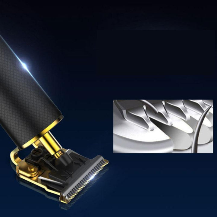 "Trådlös herrhårtrimmer med sylvasst T-blad, USB-laddning, två lägen och säker R-bladsdesign för precis grooming."