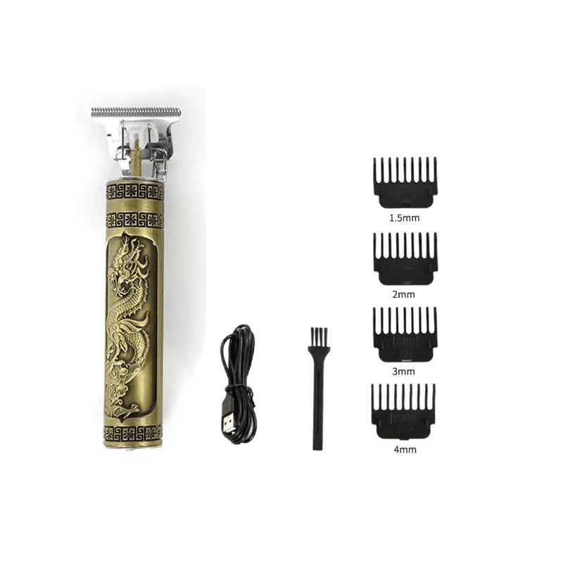 "Trådlös herrhårtrimmer med sylvasst T-blad, USB-laddning, två lägen och säker R-bladsdesign för precis grooming."