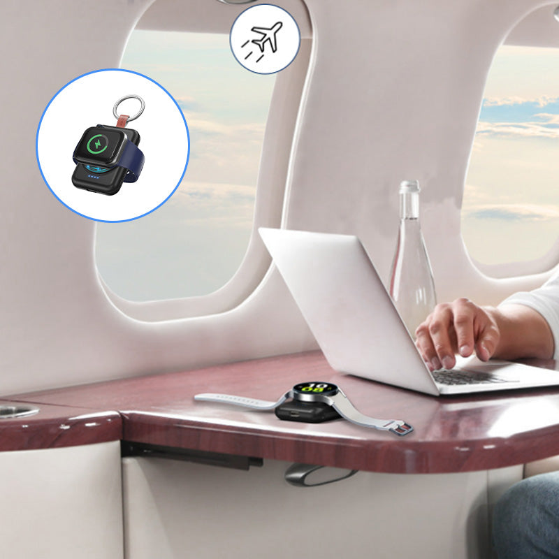 "Trådlös magnetisk Apple Watch-laddare, kompakt design, svart och vit, för enkel och bekväm laddning."