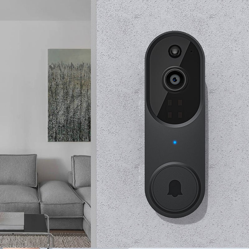 "Trådlös utomhuskamera med HD nattseende, AI detektion, visad med mörk väderbeständig design, perfekt för säkerhet utomhus."