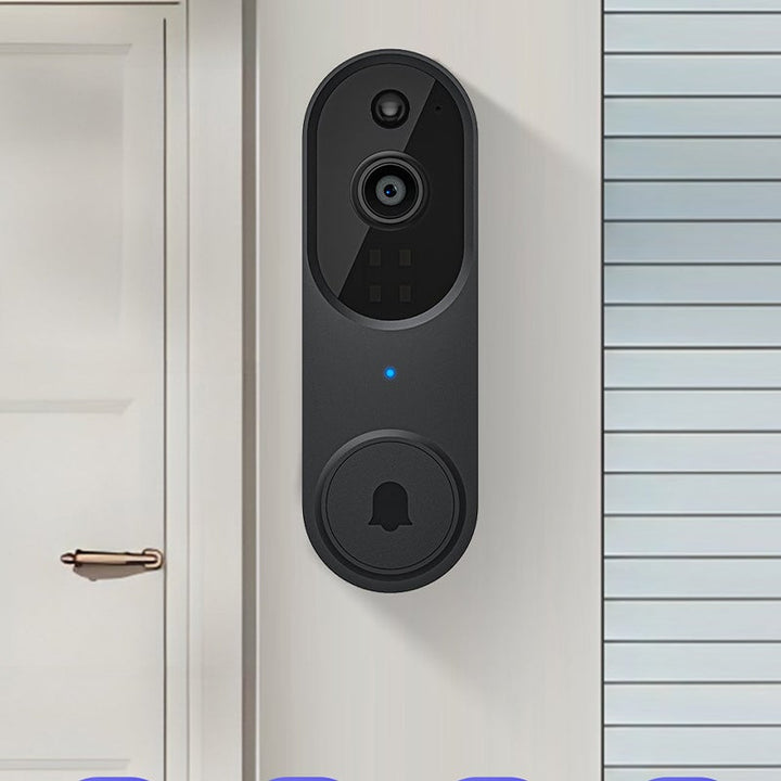 "Trådlös utomhuskamera med HD nattseende, AI detektion, visad med mörk väderbeständig design, perfekt för säkerhet utomhus."